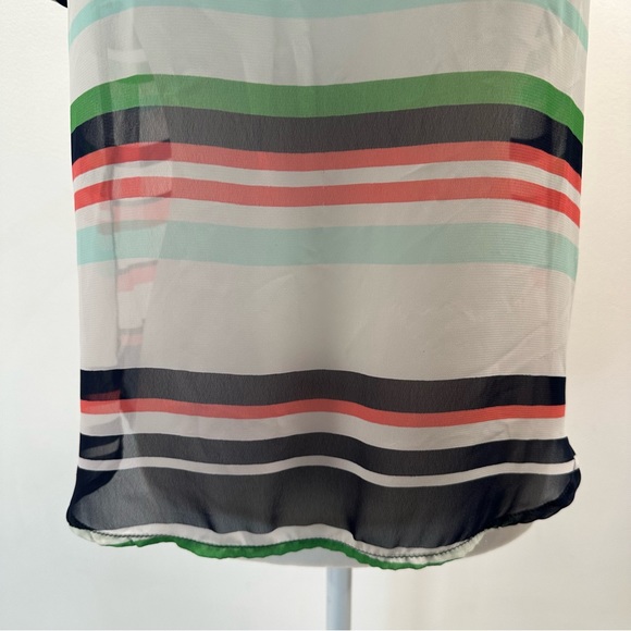 A’Gaci Striped Sheer Lightweight Cuffed Sleeve Blouse Size Small Summer Colors - Picture 3 of 10